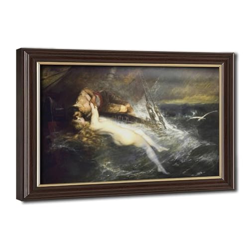 Toile Le baiser de la sirène 1882 de Gustav Wertheimer avec cadre en suspension haut de gamme