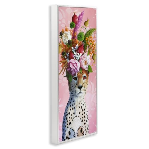 Impression giclée guépard fleurs Stupell cadre blanc Heather Gauthier