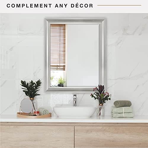 Image of MCS Large Wall Mirror, Modern Rectangle Mirror Home Decor for Living Room, Bedroom, or Bathroom, 26.5 by 32.5 Inch, Brushed Silver