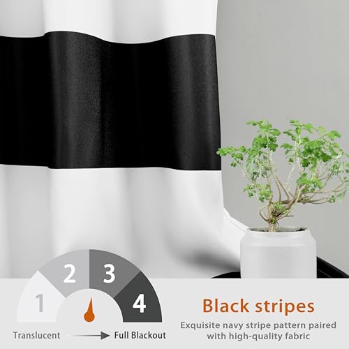 DriftAway Black Striped Room Darkening Curtains Horizontal Stripe Classic Grommet Drapes for Bedroom Living Room Kitchen Thermal Insulated Window Panels for Holidays Daily