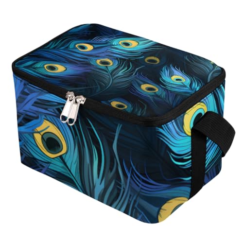 Lunch Bags for Women Men 9 Cans,Animal Peacock Feathers Hot & Cold Food Delivery Bag Insulated Grocery Bag Insulated Lunch Box Feather Cooler Bag for Office Work Picnic Beach