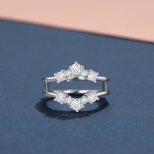 Moissanite Ring Enhancer for Women,Curved Enhancer Guard Ring Sterling Silver Plated 18K White Gold Engagement Ring,Gift For Her3
