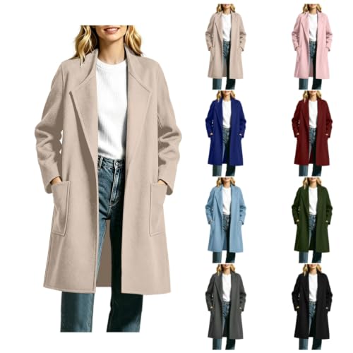 TRCELECTROP Womens Trench Coat Mid Length Jacket Casual Fall Winter Peacoat Trendy Open Front Coatigan with Patch Pockets - image 1