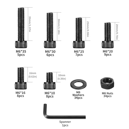120 Stk M6 Schrauben Set, Zylinderschrauben Muttern Set, Sechskantschrauben mit Muttern Set, Gewindeschrauben mit Innensechskant Schrauben Set, DIN912 Maschinenschrauben mit Unterlegscheiben Set