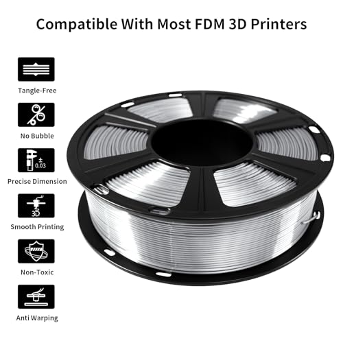 Image of GEEETECH 2KG Silk Silver PLA Filament 1.75mm, 3D Printer Shiny Silk Filament,1kg Spool (2.2lbs), Dimensional Accuracy + /- 0.02mm, Fit Most FDM Printer (Silk Silver)