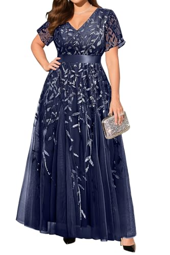 Mother of The Bride Groom Dress Plus Size Navy Blue Formal Wedding Guest Evening Gown Bridesmaid Prom Gala Dress Sleeves