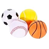 Emorefun Soft PU Mini Sports Balls for Kids, Basketball, Football, Tennis, Golf, Novelty Stress Relief Ball Fidget Toys Party Favor Games, Set of 4