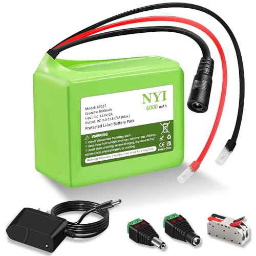 NYI 6000mAh 12V DC Rechargeable Lithium ion Battery Pack 6Ah with Charger and DC5521 Connector for Router, CCTV Camera, LED Strip Light, RC Car, DIY Tools and Other 12 Volt Devices