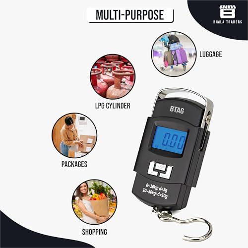 Image of Btag Portable Electronic Luggage Weighing Scale | 50kg /110Lb Digital Handheld Travel Weight Scale with LED Display | Compact & Durable Suitcase /Baggage Weight Checker for Home- Pack of 1(A08)