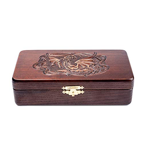 Dr. Watson - Funda para pipa de tabaco, caja de regalo - Dragón - Hecho a mano de madera maciza + herramienta de pipa de tabaco (grande - 23,8 x...