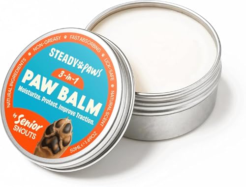 Steady Paws 3-in-1 Paw Balm for Dogs - Protects & Improves Natural Dog Foot Pad Traction Lick-Safe Moisturizer & Soother Fast-Absorbing Paw Wax w/Non-Greasy Formula & Natural Ingredients - 1.69oz
