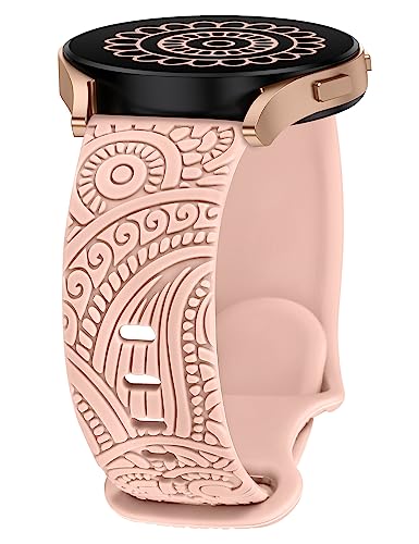 Wearlizer Floral Gravierte Armband Kompatibel mit Samsung Galaxy Watch 6/5/4 40mm 44mm Damen, 20mm Weich Silikon Sport Ersatzarmband für Watch 5 Pro 45mm/Watch 4 Classic/Active 2/Watch 3 41mm