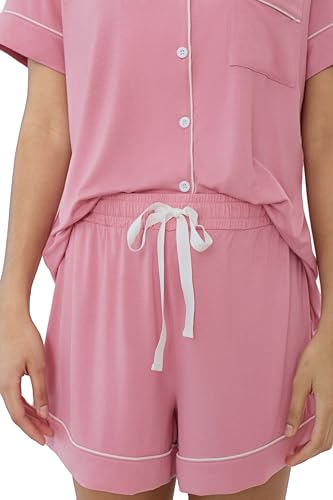 Image of Cherrydew Women Bamboo Viscose Super Soft Comfy Summer Cooling Short Sleeve Button Down Pajama Shorts Set S-XXL