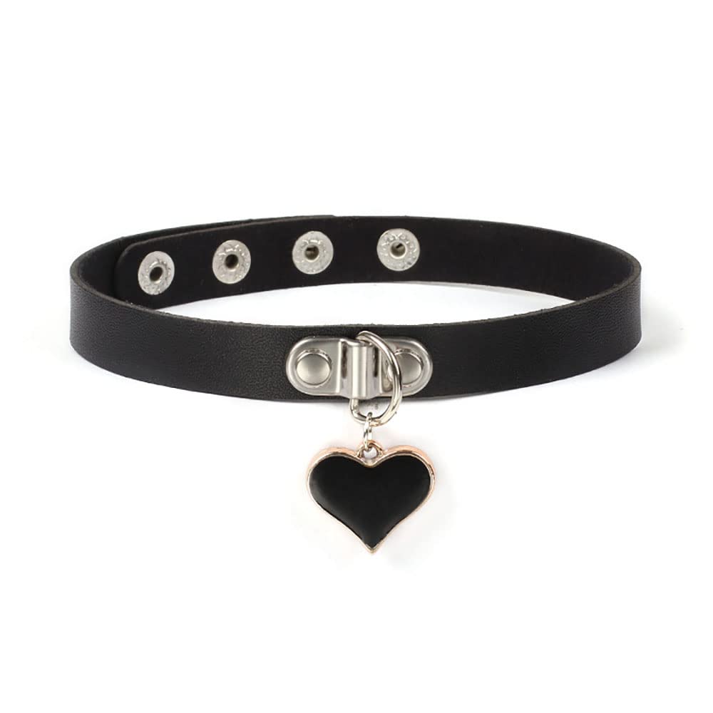 PONCTUEL ESCARGOT Black/Red/Pink Choker Collar Necklace Punk Love Heart Pendant Neck Chain Adjustable Pu Chain Heart Necklace Y2K jewelry
