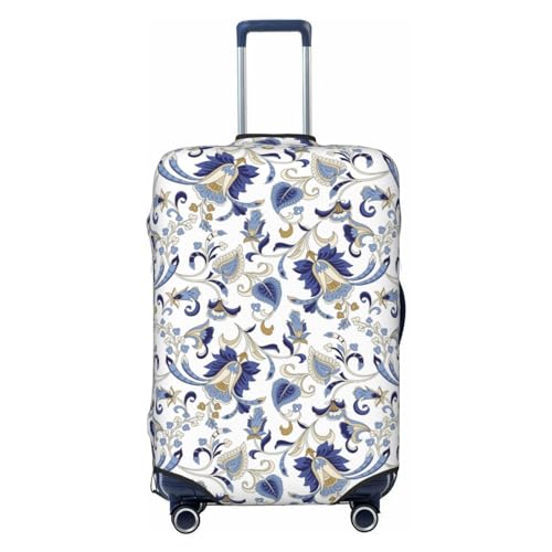 Travel Luggage Cover Protector - White Blue Paisley Anti-Scratch Suitcase Covers Fits 18-32 Inch Luggage