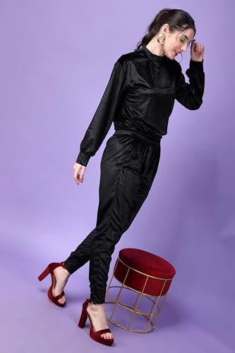 Image of POPWINGS Velvet Co-Ord Set for Women || Shirt and Trouser Co-ord for Girls || Casual Full Sleeves Co-Ords Set for Women Dress