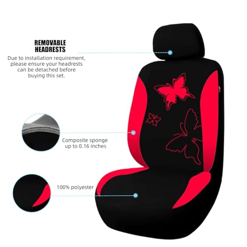 Sandfren Butterfly Print Girly Car Seat Covers Set, Red 2 Front by Sandfren - Used condition - Image 3