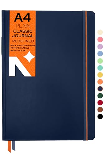 NEORAH - Plain, A4 Notebook - Unruled Journal - 160 Pages- 100 GSM- (29.7 cm x 21.0 cm) - 2023 Office Notebook, Hardcover - Planner - Completely Handmade, BUJO, Diary for Girls-Dark Blue