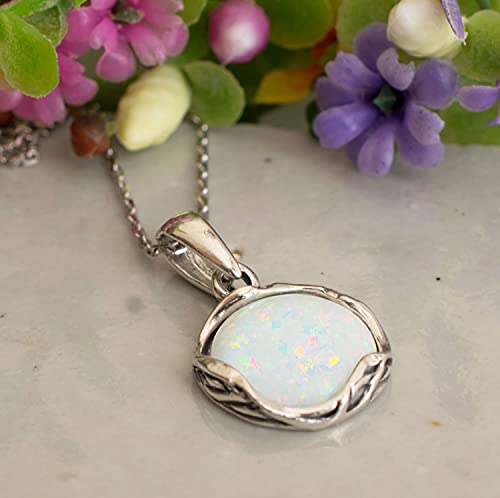 ADITA GOLD 925 Sterling Silver White Opal Necklace, Dainty 12mm Round Gemstone Pendant, October Birthstone Bridal Wedding Jewelry, Handmade Vintage Statement Jewel for Classy Brides and Women4
