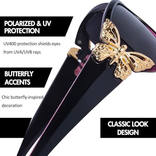 FancyPink Women's Polarized Sunglasses - Wrap Around Stylish Butterfly Frame w UV Protection Sun Glasses for Women3