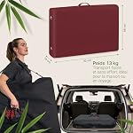 Zen Table de Massage Pliante professionelle - lit esthetique Table Tatouage, Extension de Cils en Bois et Hauteur réglable, Portable avec Appui-tête réglable, accoudoirs, Sac de Transport (Bordeaux)