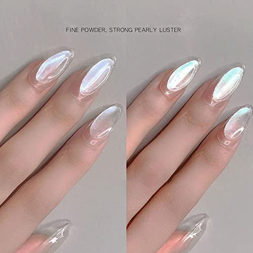 Ronghua 2 Pcs Chrome Nail Powder White Pearl,Mirror Effect Aurora Magic Pearlescent Nail Jewelry Mirror Glitter Powder Holographic Pigment,Healthy & Long-Lasting For Nail Art Decorations #TOP4