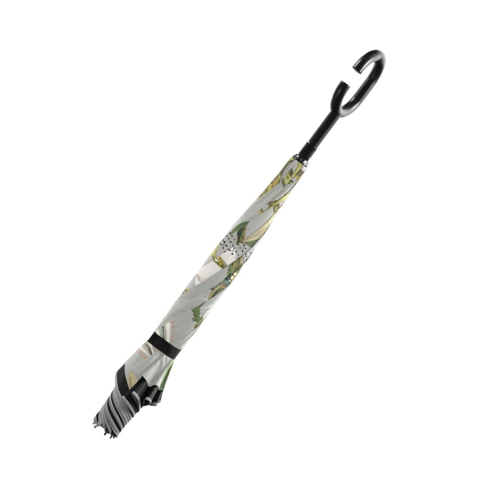 MNSRUU Doble capa invertida pájaros limones flores colibríes paraguas coches reversa viento paraguas lluvia para coche exterior con mango en forma de C protección UV viento, Mutli, L