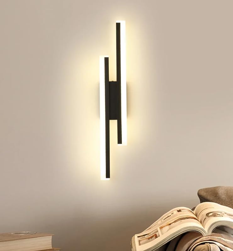 DELIPOP Applique Murale Intérieure LED, 16W Noir Lampe Murale Moderne en Acrylique, 3000K Blanc Chaud Luminaire Murals pour Salon Chambre Couloir Escalier Salle de Bain