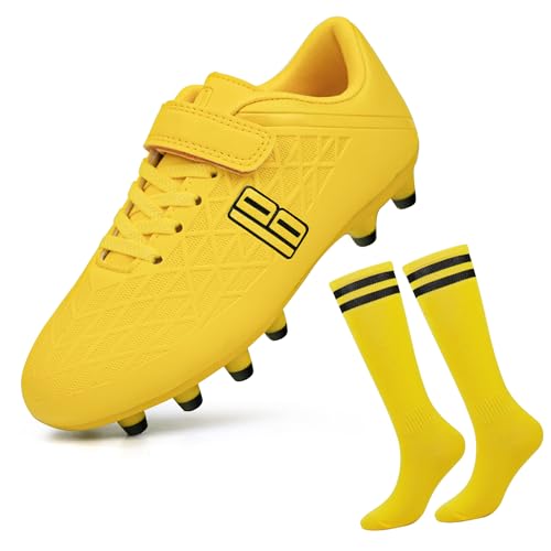 Image of brooman Kids Firm Ground Soccer Cleats Boys Girls Football Cleats with Soccer Socks