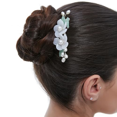 SHIYANG handmade floral hair Comb, Hanfu decorative hair Comb, Chinese hair accessories(White Comb)