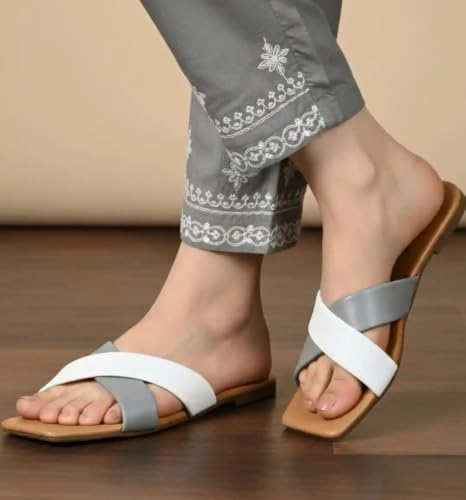 Image of TIGER COLLECTIONS Women's Flat Cross Strap Slippers | Comfortable Open Toe Casual Slip-On Sandals | Lightweight Anti-Skid Daily Wear Fashion Flats for Women & Girls