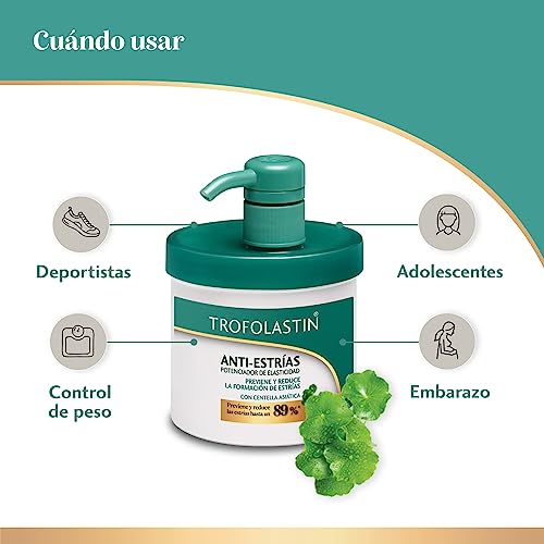 Prevención de estrías con Trofolastin crema reafirmante de 400ml para recuperar piel elástica 5