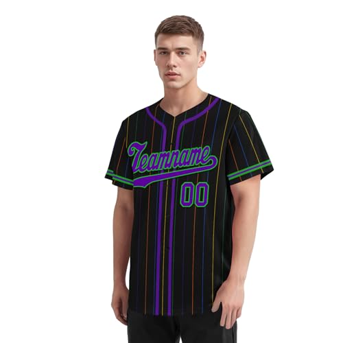 Camiseta personalizada de béisbol Mardi Gras, estilo pinstripe con cierre de botones, para softball, equipo y práctica miniatura 6