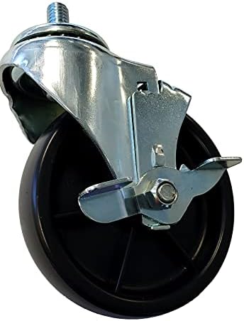 IconCasterWheels 5" x 1.25" Industrial Caster | Swivel w/Top Lock Brake | Heavy Duty Plastic Non-Marking Wheel | Threaded Stem 1/2-13x1" |Load Capacity 350 lbs.| Single Caster