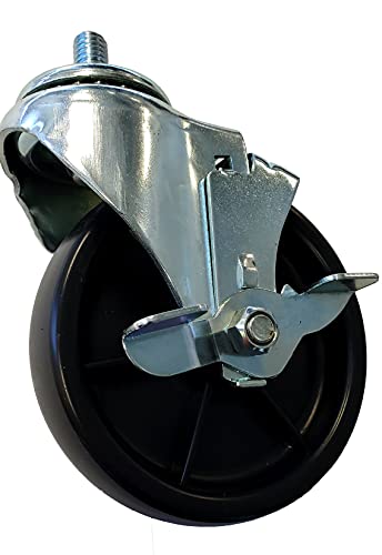 Iconcasterwheels 5" X 1.25" Industrial Caster | Swivel W/Top Lock Brake | Heavy Duty Plastic Non-Marking Wheel | Threaded Stem 1/2-13X1" |Load Capacity 350 Lbs.| Single Caster #TOP3