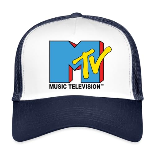 Spreadshirt MTV Music Television Klassiches Logo Trucker Cap, One Size, Weiß/Navy