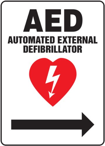 Panneau AED flèche droite Accuform MFSD419XV en vinyle pour éviter les retards de secours