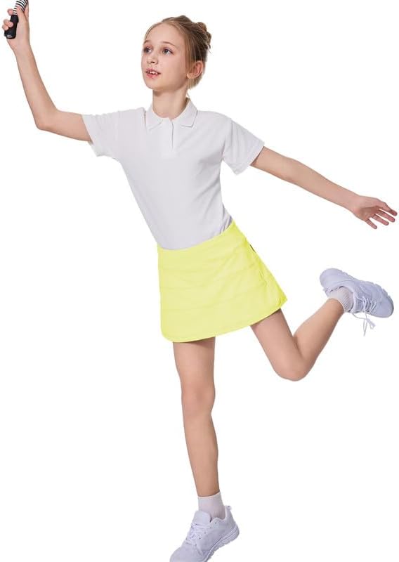 Girls Pleated Tennis Skirts High Waisted Athletic Golf Skorts with Pockets School Skirt Built in Shorts for Teen Kids