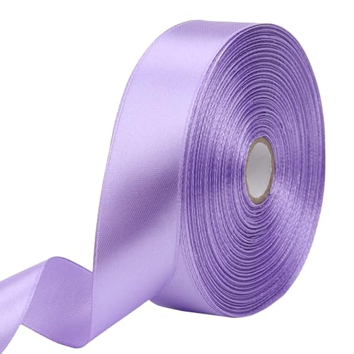 RIUNBB Light Purple Solid Satin Ribbon 1 Inch 50 Yards Solid Polyester Fabric Ribbon for Gift Wrapping Wedding Christmas Baby Shower Birthday Party Decoration Handmade Immortal Flower Craft