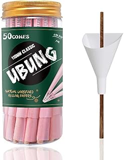 UBUNG 50 Pack King Size Pink Pre Rolled Cones with Tip | Pink Rolling Paper Tube with a Length of 4.25 in / 108 mm | Cone Loader and 1 Doob Tube Included