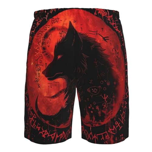 Viking Wolf Runes Celtic Norse Meditation Mythology Ancient Men's Quick Dry Swim Shorts, Mesh Lined Beach Trunks with Pockets3