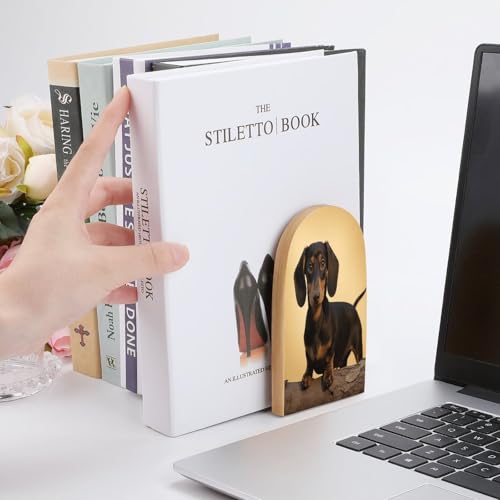 Sujetalibros de perro salchicha en madera robusta para estanterías elegantes 7