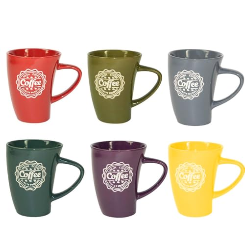 PALUPLUS Set 6 Tazze da Colazione in Porcellana Multicolor, Capacità 350 ml, Tazze Mug con manico, Lavabili in Lavastoviglie, adatte per Microonde, per Thè, Tisane, Latte, Caffè Americano -761