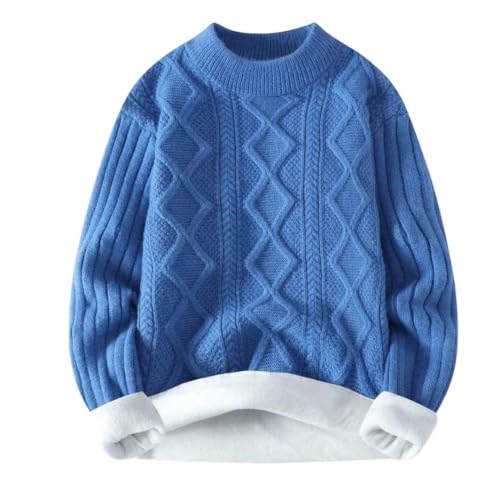 Men's Winter O-Neck Pullovers Solid Simple Basic Loose Thicken Knit