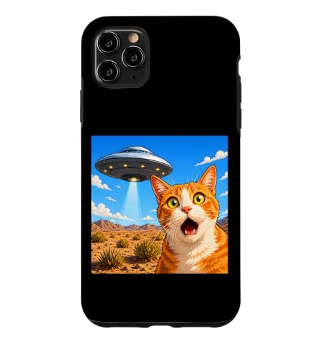 Funny Shocked Cat UFO Desert Alien Encounter Graphic �X�}�z�P�[�X iPhone 11 Pro Max �p
