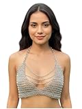 ZEMBORL Women’s Chainmail Armor Halter Top – Handmade Butted Chain Link Silver Crop Top for Medieval Costume, Gothic Fashion, Rave, Cosplay & LARP