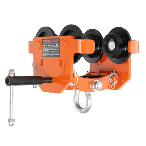 VEVOR Laufkatze 2Tonnen Tragfähigkeit Hallenkran 71–170,2mm Einstellbare Breite Kran 360x260x240mm Rollfahrwerk Doppelrad-Design Handfahrwerk für I- und H-Trägern Hallenkran Ladekran