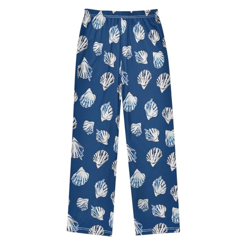 White Seashell Pajama Pants Lounge Sleep Pants Elastic Waist Long Pajama Bottoms with Pockets for 6-14 Years2