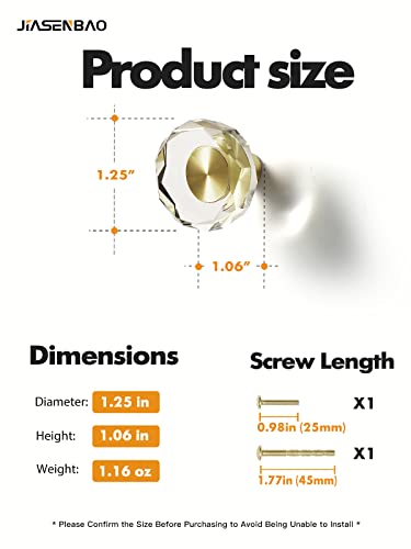 Jiasenbao Glass Crystal Cabinet Knobs 6 Pack Octagonal Gold Brass Drawer Pulls Dresser Cupboard Kitchen Bathroom Furniture Knobs #TOP1