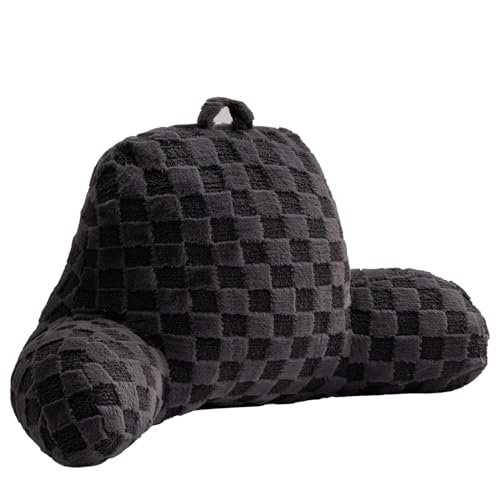 Image of Aimuan Reading Pillow Checkered Bed Rest Wedge Backrest Checkerboard Pillow with Arms Back Support for Sitting Up in Bed Cushion Incline Rest Sleeping Snoring Pillow (Dark Grey,Large)